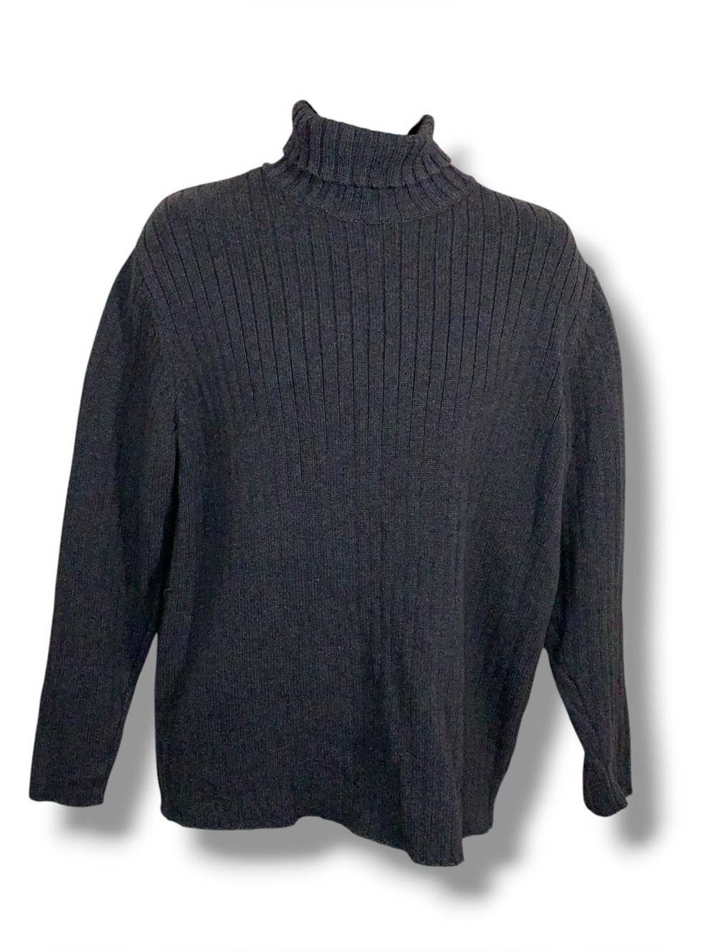 Y2K XL Old Navy Grey Ribbed Turtleneck Sweater Long Sleeve Cotton Academia